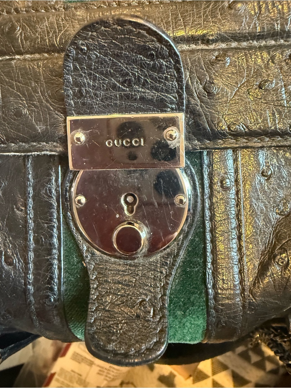 Rare Gucci Archival Ostrich Leather Web Stripe Satchel Bag Vintage Collector - Picture 6 of 8